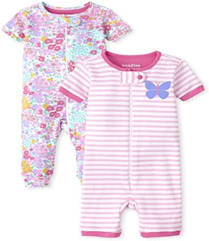 Детска пижама The Children ' s Place За малки момичета с цветна пеперуда, Облегающая Памучен Цельнокроеная Пижами, 2 опаковки