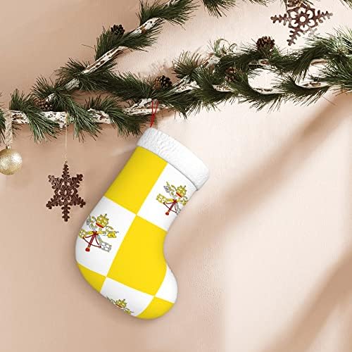 QG ZZX Коледни Чорапи с Бяла Супер Меки Плюшени Белезници, Флаг на Ватикана, Коледни Чорапи, Коледни Украси, Отглеждане