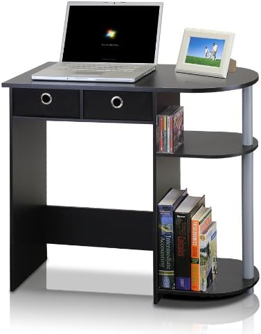Компютърна маса за лаптоп Furinno Go Green Home / бюро с 2 чекмеджета, черен /сив /Черен