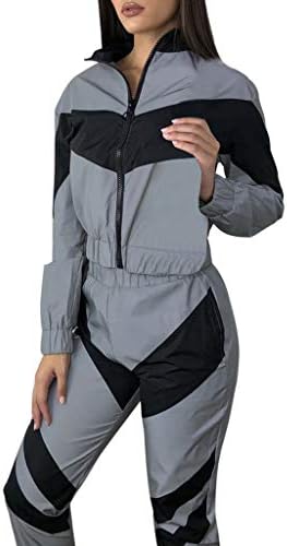 YUTRD ZCJUX Комплект от 2 теми, Отразяващи спортни костюми, женски съкратен топ с цип, Панталон Ветровка, Модни Дамски Свободна