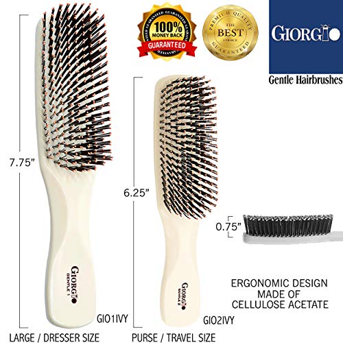Четка за коса Giorgio GIO2IVY Слонова кост 6,25 см Нежно Докосване Detangler за мъже, Жени и Деца. Мека четина за чувствителна кожа на