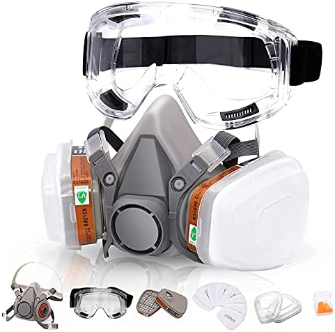 Респиратори за Еднократна употреба, Наполовина Покриващи Предната част - ANUNU Химически Респиратор с Филтри/Защитни Очила От