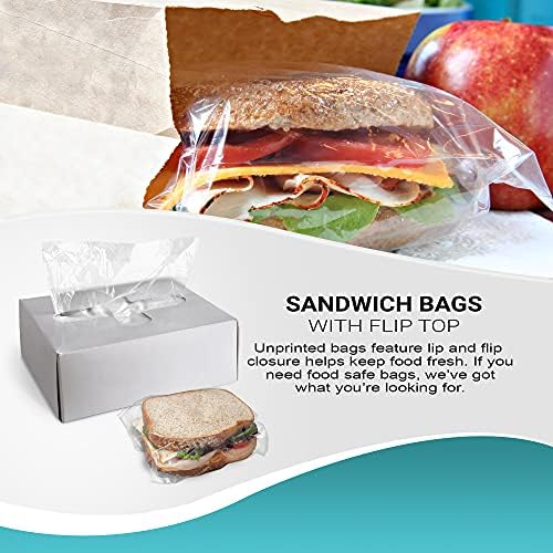 Найлонови торбички за сандвичи APQ с панти капак и бортиками, 6,5 x 7,5 инча, опаковки от 2000 прозрачни опаковки за сандвичи с