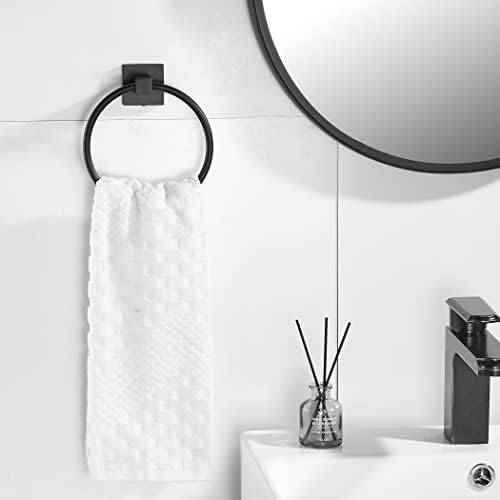 WOLIBEER Черен пръстен за салфетки, матиран държач за кърпи за ръце, монтиране на стена, Кръгъл закачалка за хавлии за баня,