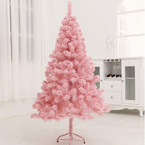 Коледно дърво ZPEE Розов цвят, Материал ПВЦ, Изкуствена Бор на панти с Метална стойка, Коледна украса, лесно се монтира-3 м (9,8 фута)