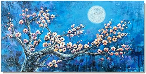 Модерна, Традиционна китайска живопис с маслени бои на Цвете синя слива, Платно, Стенно изкуство, Живопис Бяла луна, Абстрактна