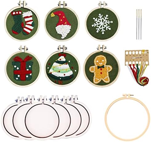 Луксозни Коледни Комплекти за Бродерия за Начинаещи, за Вино Комплект от 6 кухненски Занаяти за деца, Дядо коледа, Снежинка, Коледна