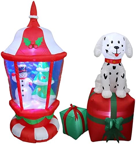 Комплект от две украса за Коледното парти, включва Коледен надуваем фенер с височина 6 фута със Снеговиком и коледната Елха и коледната в