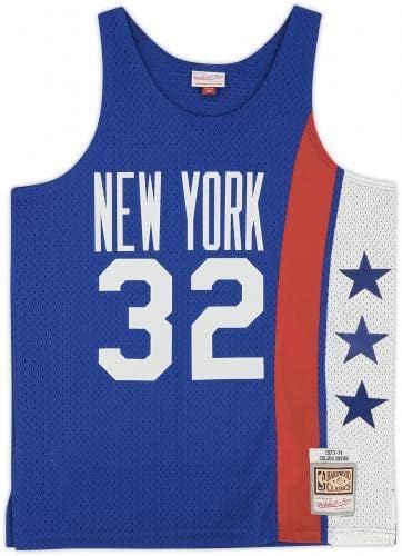 Оригинална риза в рамката на Julius Erving New York Nets с автограф Royal Blue Mitchell & Ness 1973-1974 година на издаване с надпис ABA