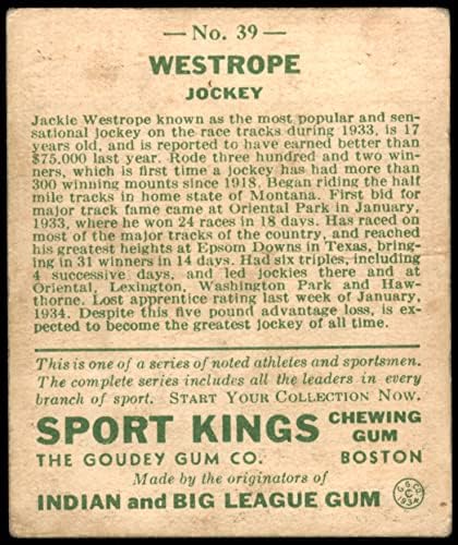 1933 Goudey Sport Kings 39 Джак Уэстроп (Бейзболна картичка) GD+