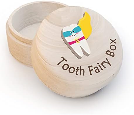 Кутия с зъбната Фея за момчета и момичета, Дървена кутия с 3D Дърворезба, Съхранява подаръци за загубени зъби за деца, Кутия за