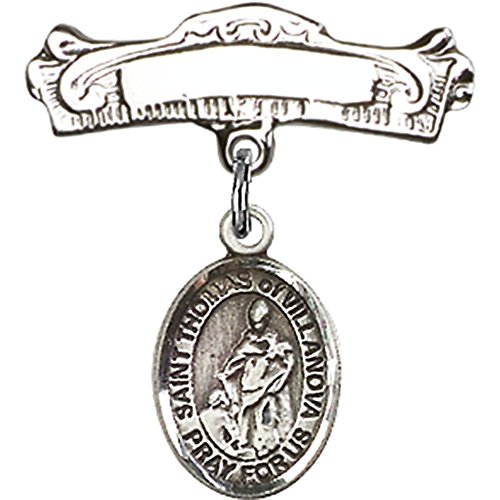 Детски икона от сребро с Чар Свети Томас от Виллановы и Извити Полирани игла за Икона 7/8 X 7/8 инча
