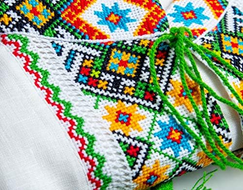Украинската вышиванка за мъже, бельо бродерия, бяло, зелено, жълто, XL, сватба