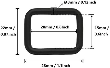 Tianbang Черна Правоъгълна обтегач вътрешна дължина 0,8 инча за свободно пръстени Опаковка 10