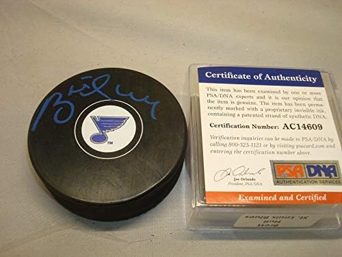 Брет Хъл подписа хокей шайба Сейнт Луис Блус с автограф на PSA/DNA COA 1G - за Миене на НХЛ с автограф