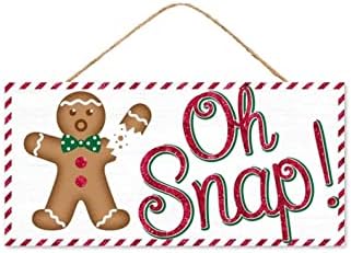 Крейг Бакман, Дървена Табела с размери 12 x 6 инча: Oh Snap Gingerbread - Джинджифил Хляб Човече Коледна Дървени Стенни аксесоари за Врати