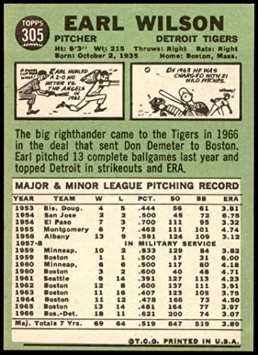 1967 Topps 305 Ърл Уилсън Детройт Тайгърс (бейзболна картичка) NM/MT Тайгърс