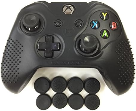 Силиконов калъф с противоскользящими шипове за Xbox One (и One S) и съответния набор от 8 аналогови накладки AceShot (черни) от E-МОДИФИКАЦИИ