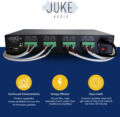Juke-8/8 Зони, 16 канала, аудио Усилвател | гледане на звука в няколко стаи чрез Airplay, Spotify Connect, DLNA