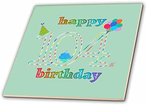 3dRose с 104-ти рожден ден торта със свещ, балони, шапка, разноцветни плочки (ct_352188_1)