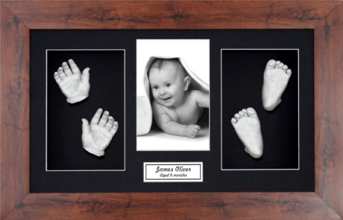 Комплект за леене BabyRice Large Baby (чудесно за близнаци!), рамка 14,5x8,5 с ефект на дърво махагон, черно планина, сребриста метална