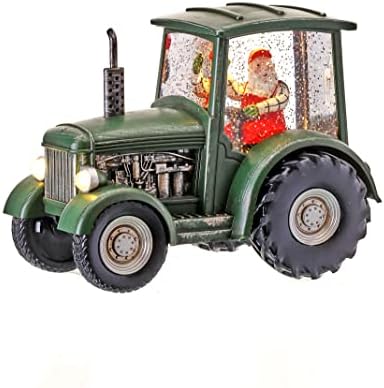 Трактор Regency Снежна Топка с Сантой Зад Волана е Решена Блестящо Водно Кълбо със Зелен Селскостопански Трактор