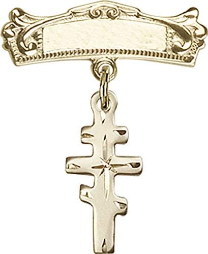 Детски икона Jewels Мания за окачване под формата на гръцкия Ортодоксального Кръст и извита полирани игла за бейджа | Детски иконата със