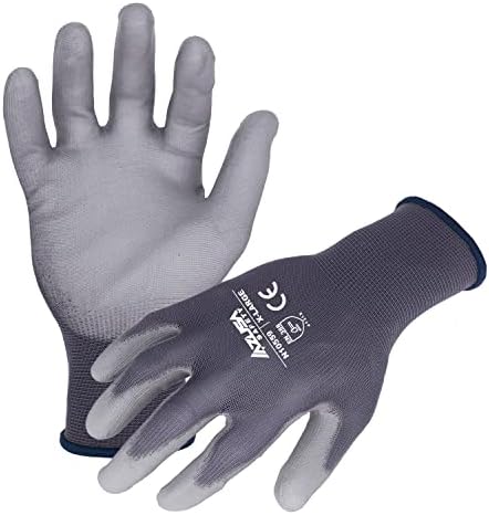 Защитни ръкавици от непрекъсната найлон Azusa Safety N10559 13 калибър с антиоксидантна полиуретанова боя с покритие, X-Големи, сиви