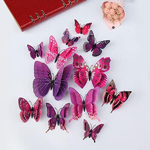 36 бр. (3 комплекта): Лилаво 3D Сладък 2 Слоя Пеперуда Стенен Декор Стикер на Стената Красива Пеперуда за Детска Стая Стикери