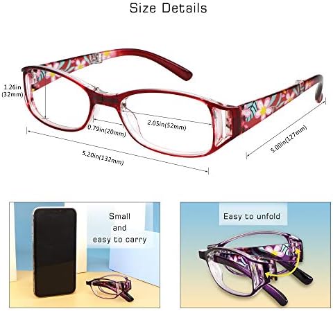 VisionGlobal 3 Чифта Очила за четене, Сгъваеми ридеры с лещи, блокиране на синя светлина, Компактни Сгъваеми слънчеви Очила за жени,
