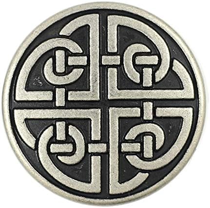 Рамка от 10 Части за Копчета с метална опашка във формата на келтски щит с възел. 25 мм (1 инч) (старото сребро)