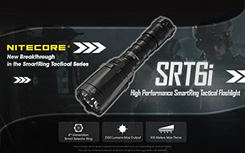 Върховният акумулаторна фенерче Nitecore SRT6i SmartRing - 2100 Лумена с 2 допълнителни батерии NL2150HPi, кобур и кабел за зареждане