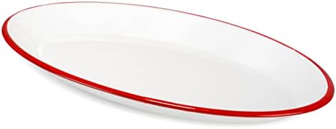 Метална Класическа Сервировочная Чиния Red Co. Enamelware 13 с Овални Тава, Плътен Бял / Червен Панела