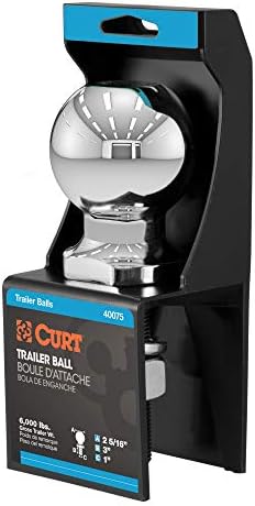 Хромирана топка за ремарке благополучно CURT 40075, 6000 паунда, с диаметър 2-5 / 16 инча, джолан 1 x 3 инча