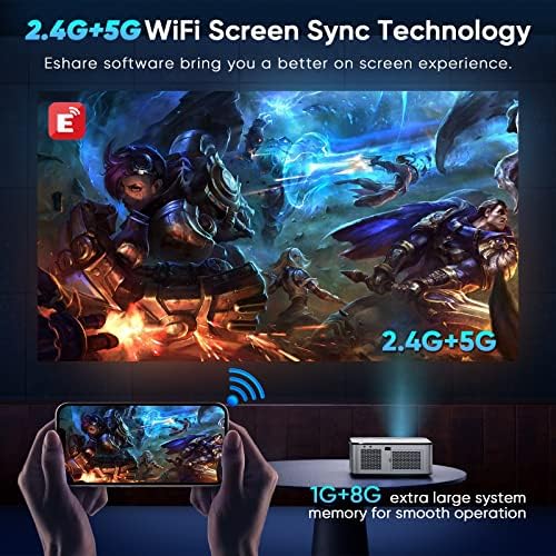 Проектор с поддръжка на Wi-Fi и Bluetooth 1080P 500 ANSI Full HD Портативен проектор за игри в дома на киното, съвместим с iOS/Android/TV