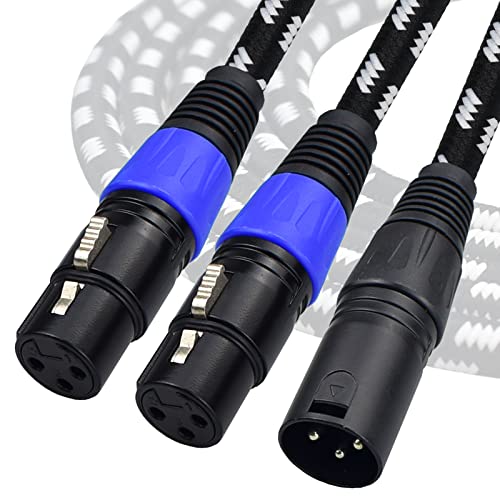 Mugteeve XLR Дърва Y-образен кабел с 2 гнезда и 1 приставка адаптер, Балансиран кабел XLR Breakout на Ляво и на дясно, двоен XLR, изход и