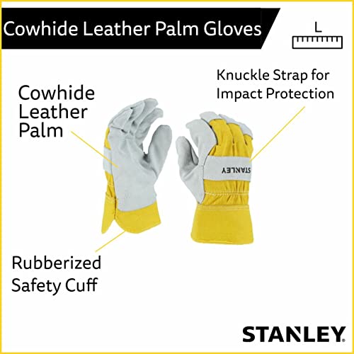 Ръкавици за работа с дланите от телешка кожа Stanley Select за работа с дланите и Защитни Ръкавици от Жълта Холщовая облегалка - Големи,