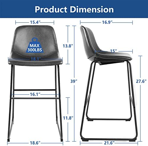 Комплект от 2 Продуктова столове Rfiver от изкуствена кожа PU, Промишлени Бар Столове за кръчма с облегалка и поставка за краката,