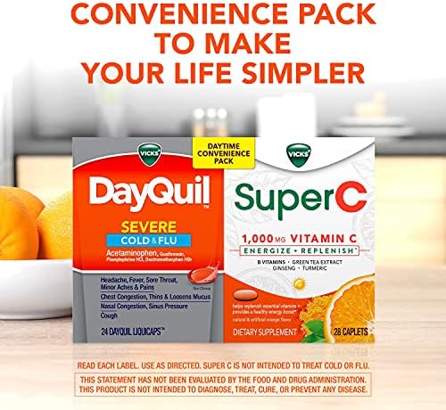 Vicks DayQuil & C Super Convenience Pack: Дневна лек при настинки и грип, удобно опаковани с Super C, зарежда с енергия и захранване