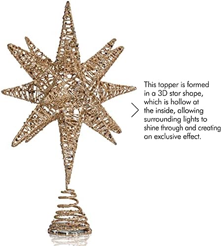 Декоративен Topper За Елха от Бяло Злато – Коледа Златното 3D Декорация във Формата На Блестяща Звезда На Върха на Дървото