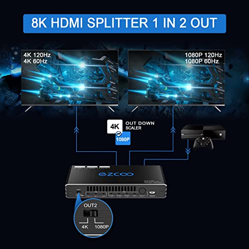 HDMI-сплитер 1x2 4K 120Hz 4: 4:4 HDR 8K 60Hz VRR G/Sync CEC EDID Ключ - HDMI Down Scaler 4K 1080P в синхрон, HDMI 2.1 HDCP 2.3