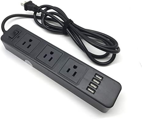 Удължителен кабел с 2 клипса Черен на цвят, 3 Контакта и 4 USB-устройство за защита от пренапрежение с Плосък приставка