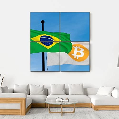 ERGO PLUS Флаг на Бразилия Биткойн Стенно изкуство Страхотна Растянутая Картина, Готова да бъде обесен за дома - Идеално за