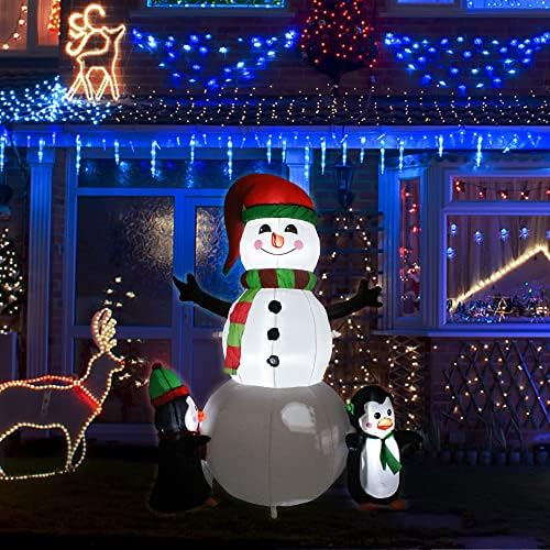 luxfcup 5ft Коледен Снежен човек и Penguin Надувное Коледа Надувное Украса за работа на Открито, на Двора