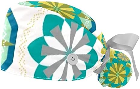 Цветна Работна Шапка- Калейдоскоп с Пуговицей и Тренировъчната панделка, 2 Опаковки Многократно Хирургически шапки за еднократна