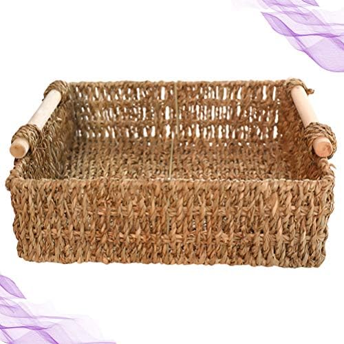 Сламена кошница Housoutil с дръжка, Изплетен кош за съхранение с дървена дръжка, Декоративни Плетени Малка Кошница, Плетени Кошници, кошове
