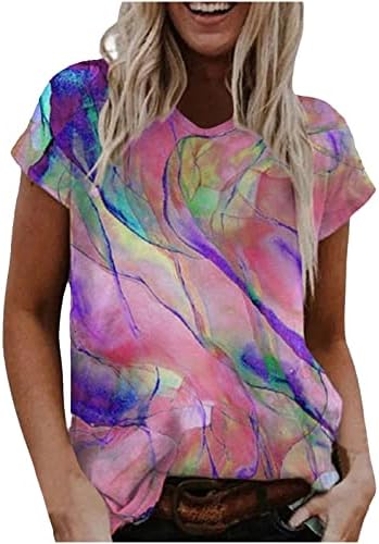 Дрехи с Къс ръкав 2023 Модни Памучен Блуза с Графичен Дизайн на Тениска за Момичета, Есента-Лятна Блуза с V-образно деколте K3 K3