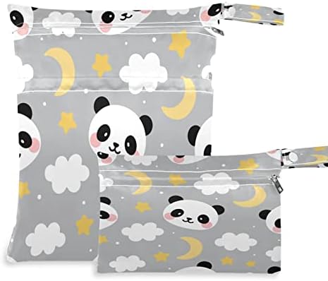 Kigai Сладко Panda Мокри и Сухи Чанти за Детски Филтър Непромокаеми Пелени за Многократна употреба Мокри чанти с 2 Джоба