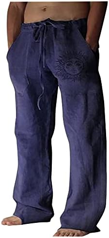 Мъжки Памучни Ленени Панталони WENKOMG1, Основни Удобни Панталони Средно тегло На съвсем малък, бързо съхнещи Свободни Ежедневни