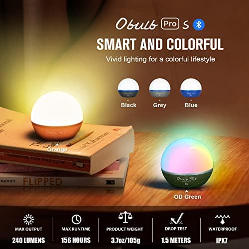 OLIGHT Obulb Pro S гама цветове лека нощ Кълбо с Bluetooth APP Control Връзки Отточна тръба на шарнирна връзка Работен Лампа, Pro COB
